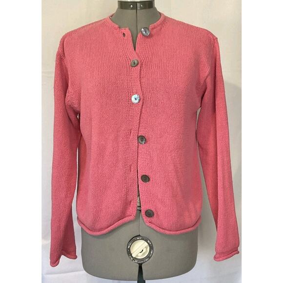 Vtg LL Bean Cardigan Sweater Women’s Small Roll Hem Pink Silk Blend Button Up - Picture 1 of 10